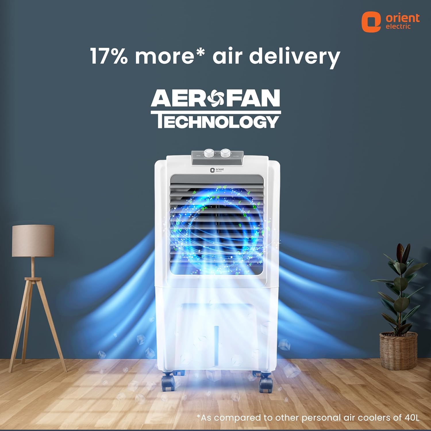 Click to see full view   3 VIDEOS     3+ Orient Electric Durachill 40 L Portable Air Cooler For Home | Densenest Honeycomb Pads |More Air Delivery | Fully Collapsible Louvers |Inverter Compatible | 1 Year Warranty by Orient | White &amp; Grey - View 7