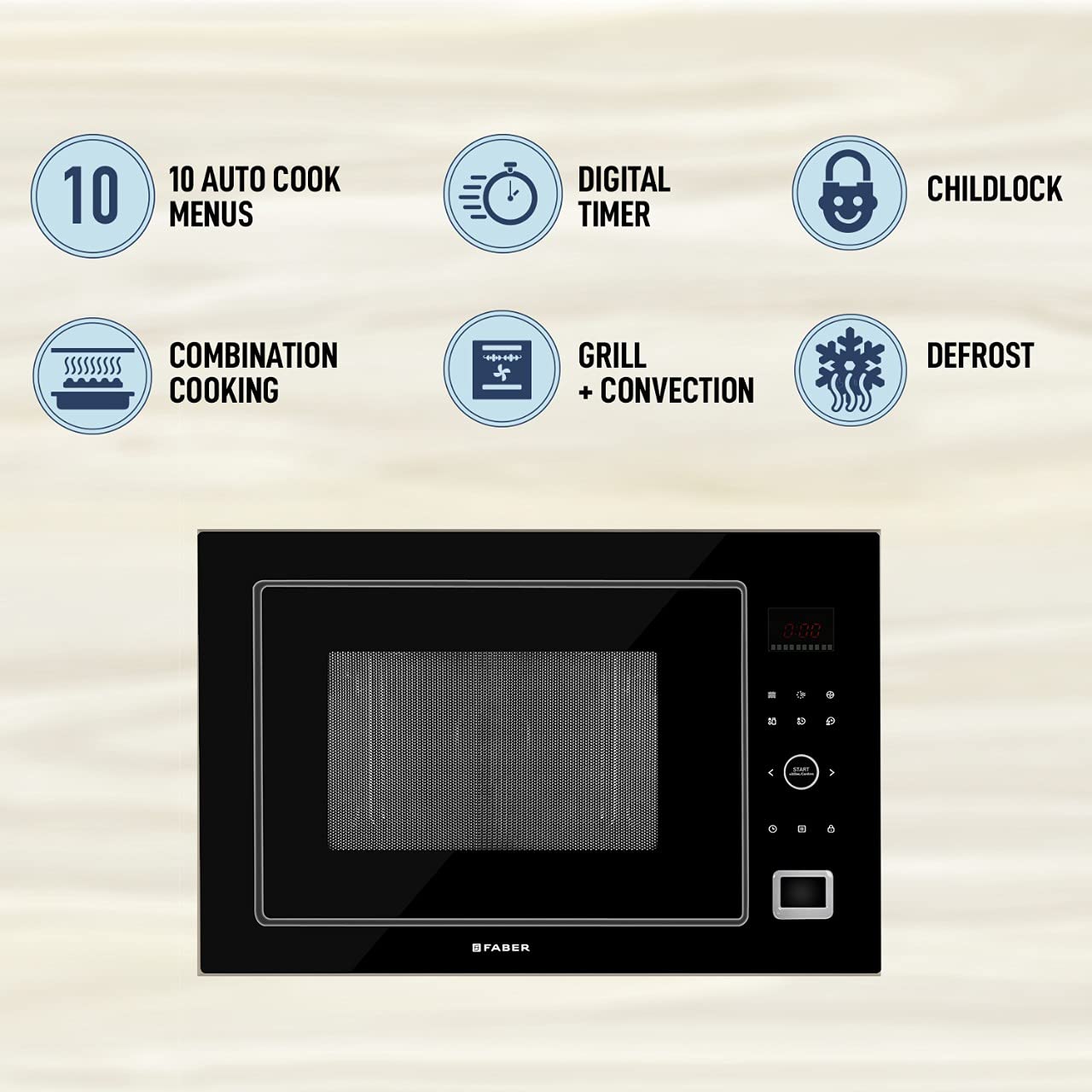 Faber 32L Microwave Oven | Grill,Convection, Defrost | 10 Auto Menus | Speedy & Multi-Stage & Combination Cooking| Child Lock| Electric Control| Digital Timer | Energy Efficient | FBI MWO 32L GLB BK - View 4