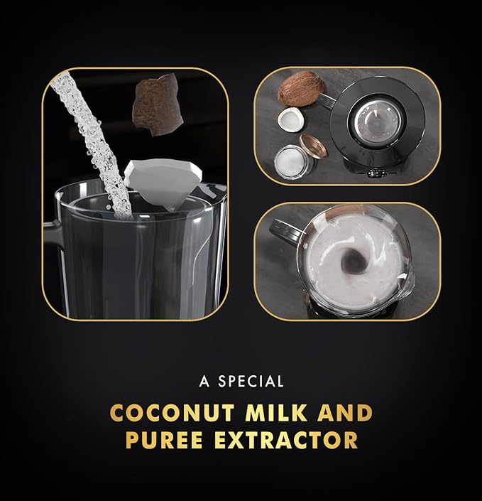 Sujata MG03 Mixer Grinder |1000 Watts Double Ball Bearing Motor|24000 RPM|Non-Stop 90 Mins Running|4 Jars including 1750ml Blender with Coconut Milk Extractor, 1500ml, 1000ml, 500ml Jar| Black - View 2