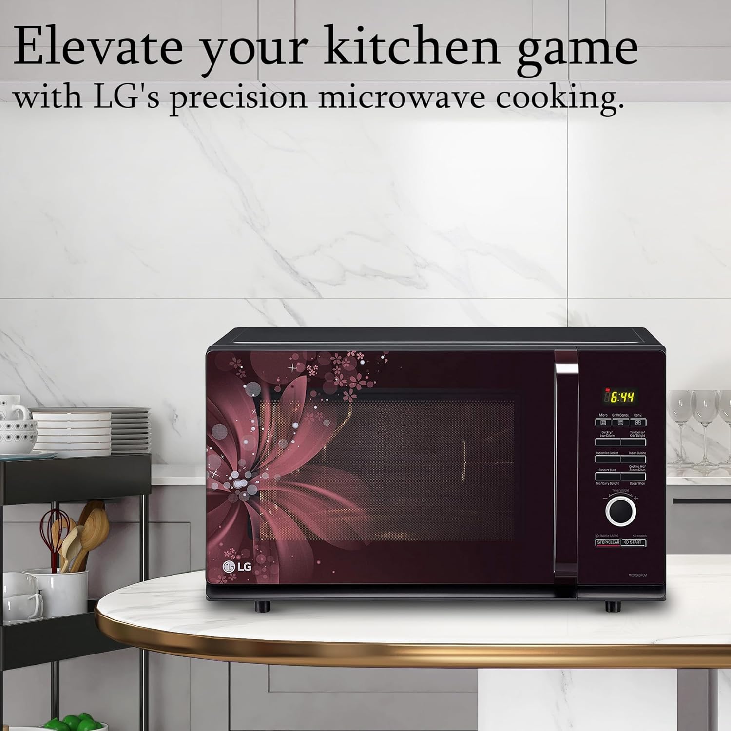 LG 32 L Convection Microwave Oven (MC3286BRUM, Black, 360° Motorised Rotisserie for Bar-be-queing, 301 Auto Cook Menu, Stainless steel cavity, Indian Cuisine, Tandoor Se, Steam Clean & Diet Fry) - View 2