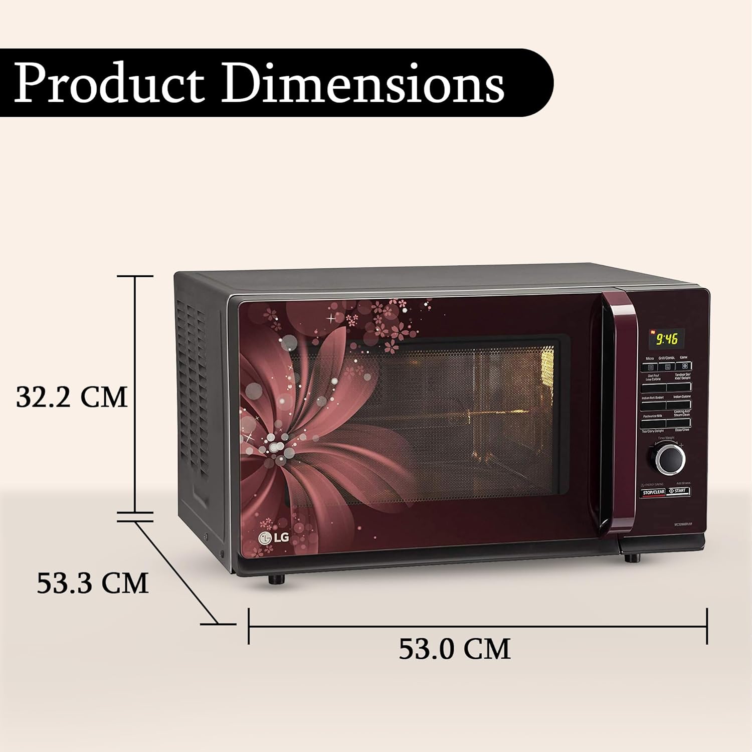 LG 32 L Convection Microwave Oven (MC3286BRUM, Black, 360° Motorised Rotisserie for Bar-be-queing, 301 Auto Cook Menu, Stainless steel cavity, Indian Cuisine, Tandoor Se, Steam Clean & Diet Fry) - View 3
