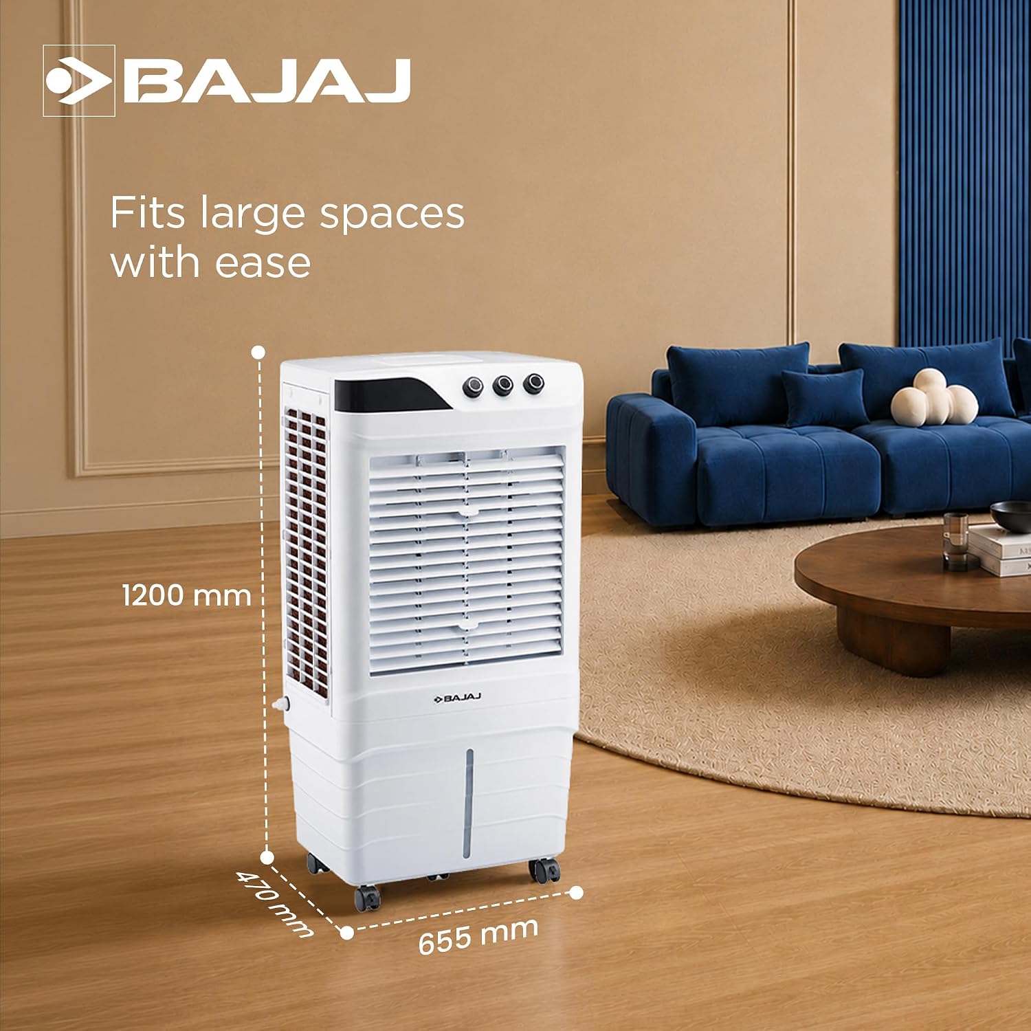 Bajaj DMH 90 Neo 90L Desert Air Cooler for Home|For Larger Room|Anti-Bacterial Honeycomb Cooling Pad|High-Speed|Ice Chamber|90Ft Air Throw|3-Speed Control|3 Year Comprehensive Product Warranty|White - View 3
