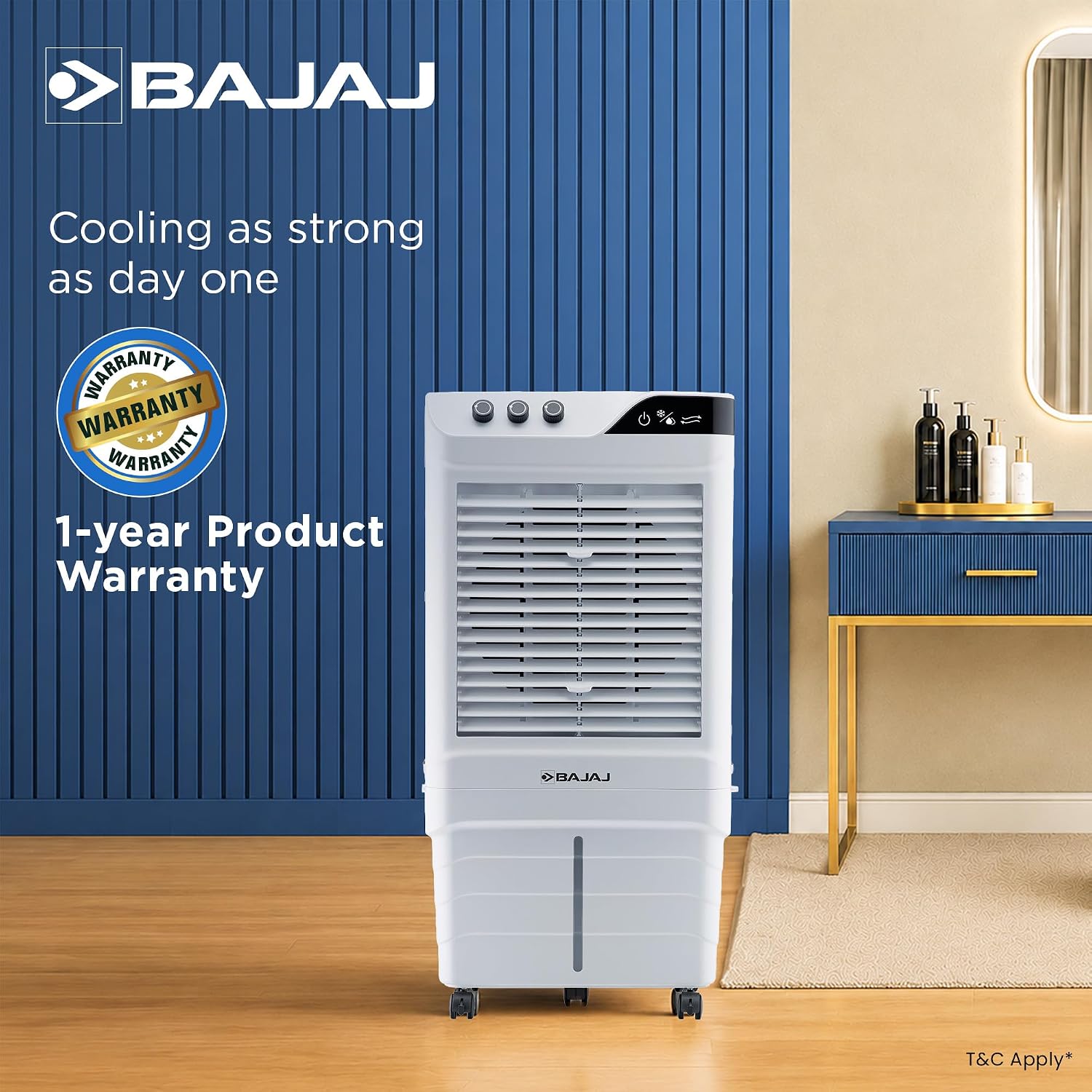 Bajaj DMH 90 Neo 90L Desert Air Cooler for Home|For Larger Room|Anti-Bacterial Honeycomb Cooling Pad|High-Speed|Ice Chamber|90Ft Air Throw|3-Speed Control|3 Year Comprehensive Product Warranty|White - View 4