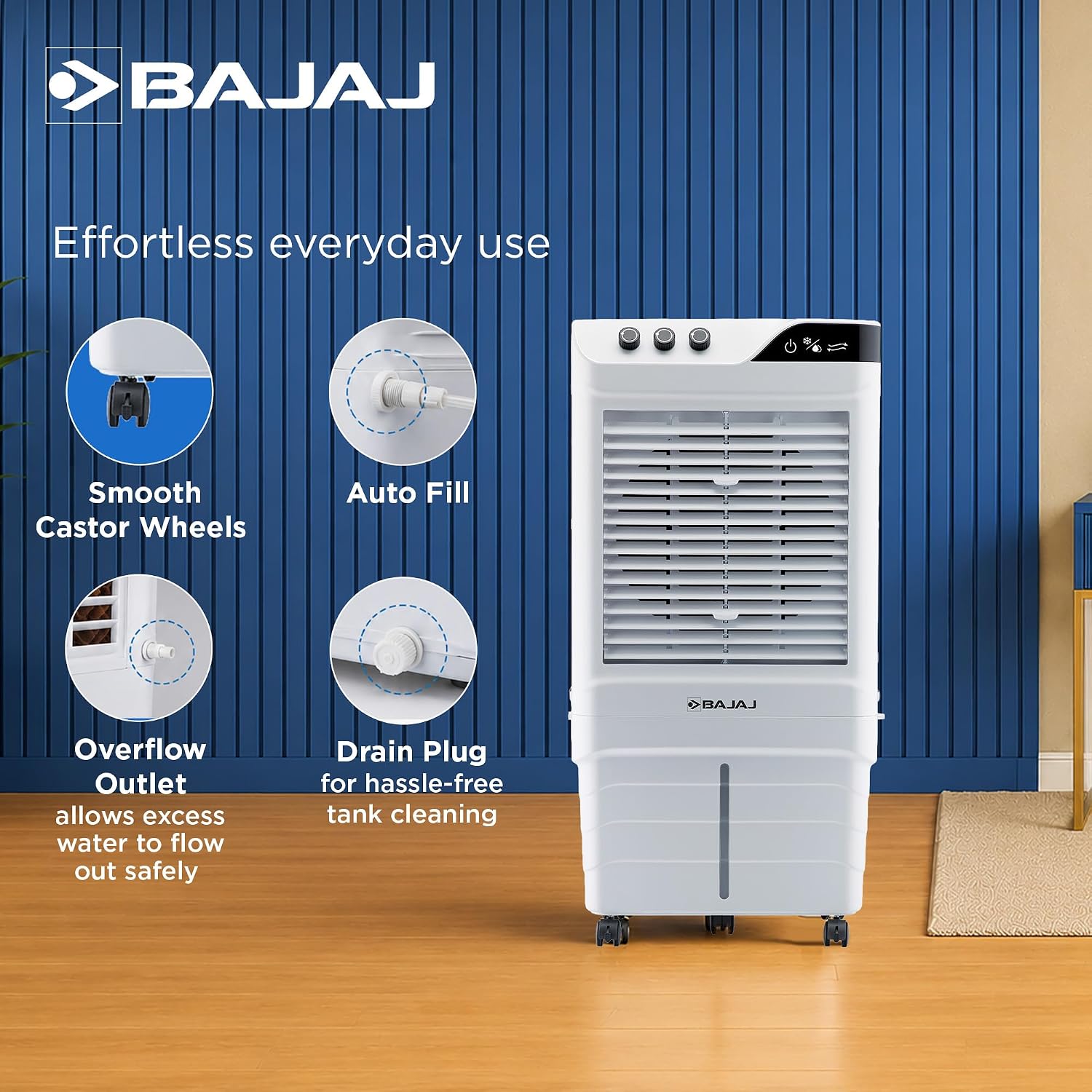 Bajaj DMH 90 Neo 90L Desert Air Cooler for Home|For Larger Room|Anti-Bacterial Honeycomb Cooling Pad|High-Speed|Ice Chamber|90Ft Air Throw|3-Speed Control|3 Year Comprehensive Product Warranty|White - View 5