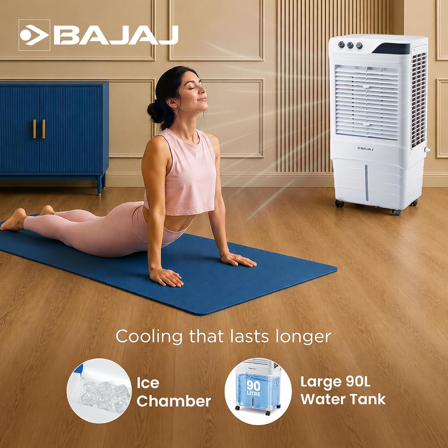 Bajaj DMH 90 Neo 90L Desert Air Cooler for Home|For Larger Room|Anti-Bacterial Honeycomb Cooling Pad|High-Speed|Ice Chamber|90Ft Air Throw|3-Speed Control|3 Year Comprehensive Product Warranty|White - View 6