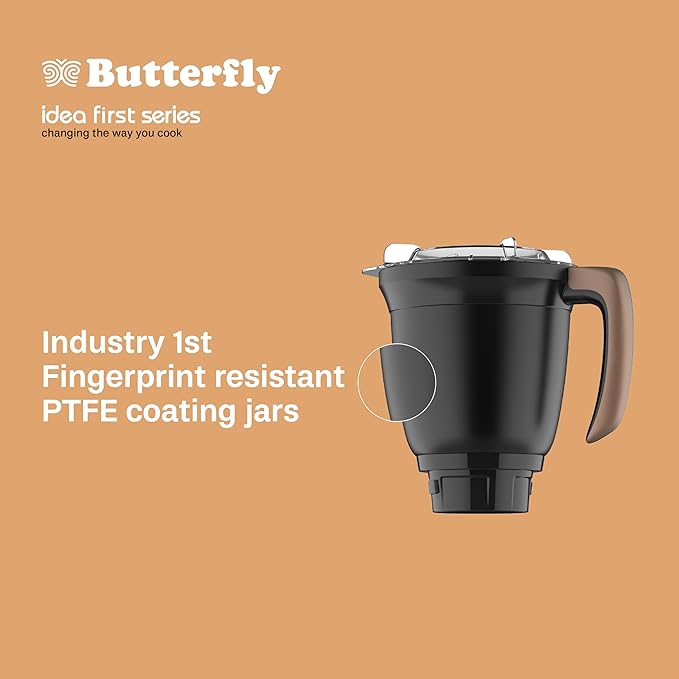 Butterfly ZieraBlack 1000 Watt Mixer Grinder | 4 Jars | Uniform Grinding - Tornado Blade &amp; Lid | Smudge Free Jars | Long Lasting Tempered &amp; SS Annealed Jars | Torx23 Motor| 5 Years Warranty - View 2