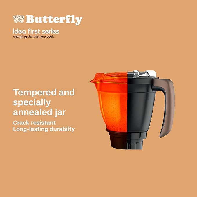 Butterfly ZieraBlack 1000 Watt Mixer Grinder | 4 Jars | Uniform Grinding - Tornado Blade &amp; Lid | Smudge Free Jars | Long Lasting Tempered &amp; SS Annealed Jars | Torx23 Motor| 5 Years Warranty - View 3
