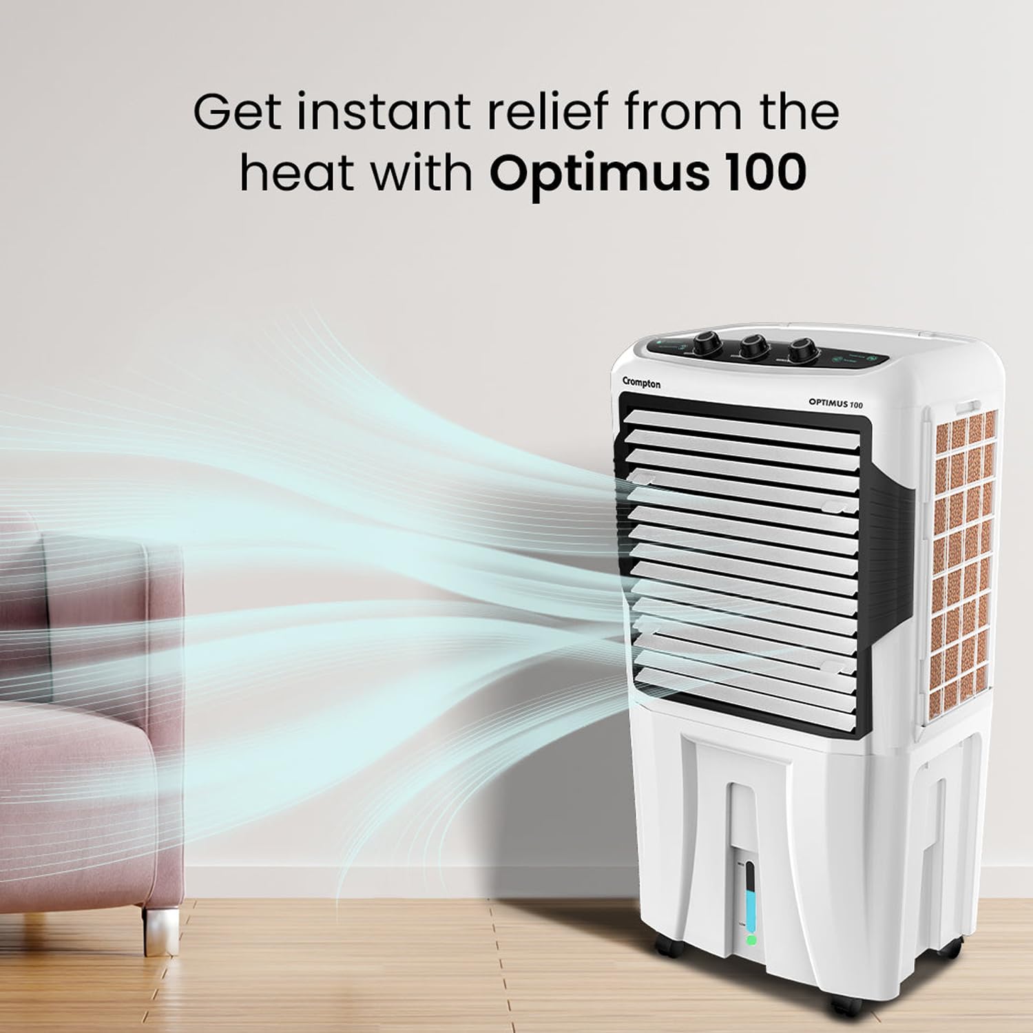 Crompton Optimus 100L Desert Air Cooler for Home | Cools Upto 650 Sq. Ft Large Rooms| 5500m3/hr Air Delivery | High Density Honeycomb Pads for Fast Cooling | Ice Chamber |3 Year Brand Warranty - View 6