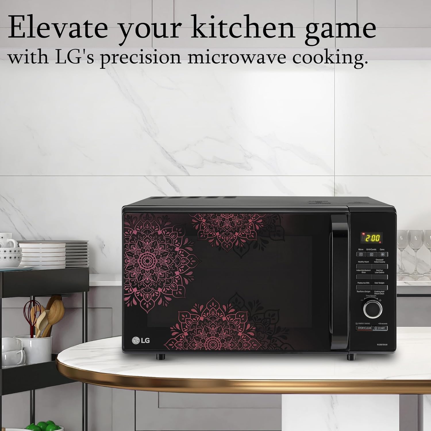 LG 28 L Charcoal Convection Healthy Microwave Oven (MJ2887BIUM, Black, Healthy Heart Recipes, Diet Fry, Pasteurized Milk, 360° Motorised Rotisserie &amp; 10 Years of warranty on Charcoal Heater) - View 2