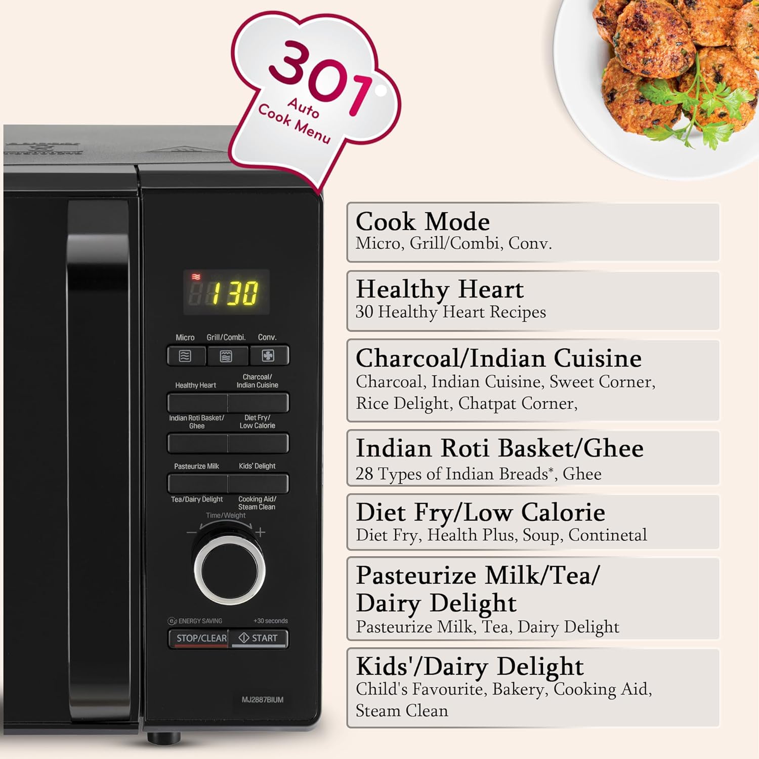LG 28 L Charcoal Convection Healthy Microwave Oven (MJ2887BIUM, Black, Healthy Heart Recipes, Diet Fry, Pasteurized Milk, 360° Motorised Rotisserie &amp; 10 Years of warranty on Charcoal Heater) - View 4