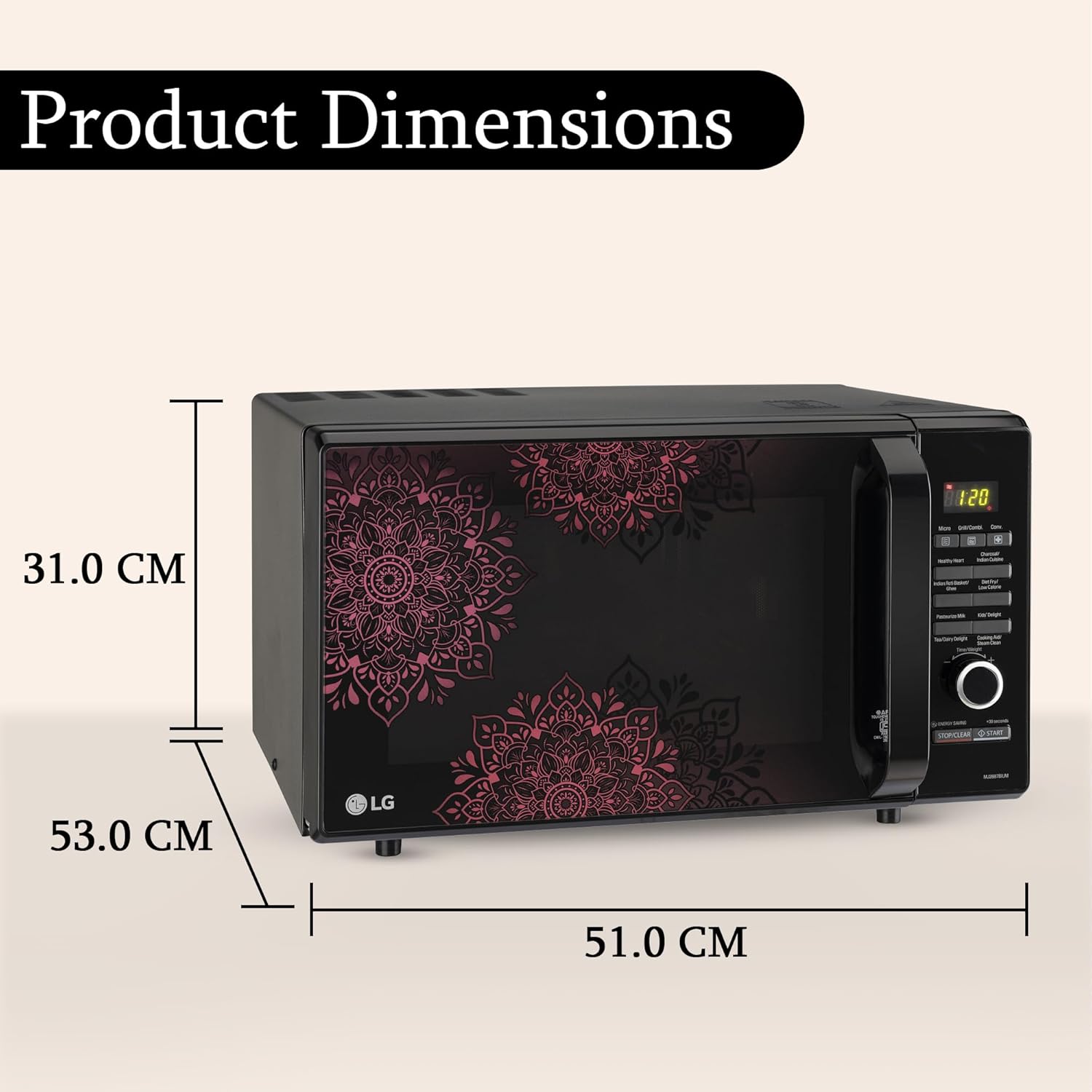 LG 28 L Charcoal Convection Healthy Microwave Oven (MJ2887BIUM, Black, Healthy Heart Recipes, Diet Fry, Pasteurized Milk, 360° Motorised Rotisserie &amp; 10 Years of warranty on Charcoal Heater) - View 5