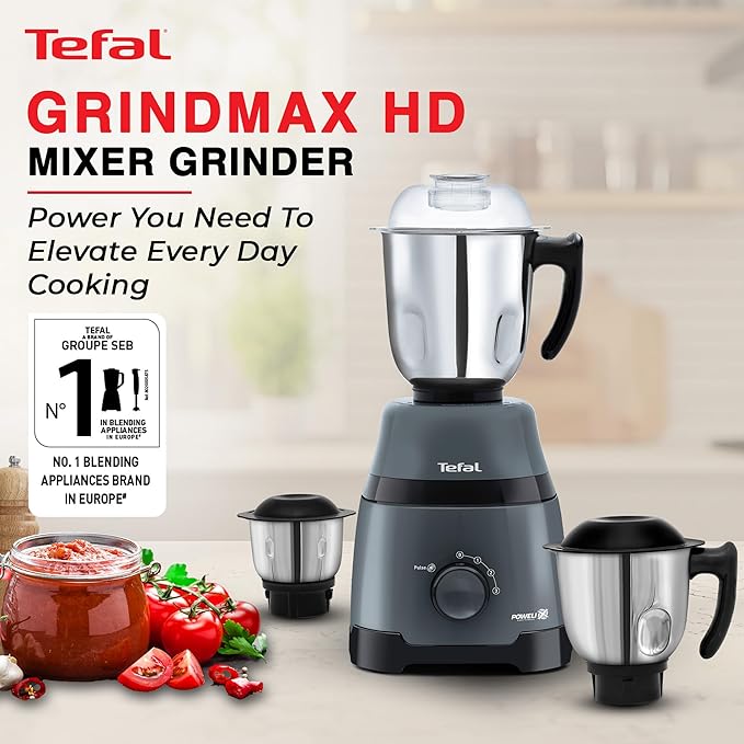 Tefal Grindmax HD 1000W Copper Motor with Durable Ball Bearing Mixer Grinder with 3 Leak-Proof Heavy Duty Jars, High-Speed 20,000 RPM Motor, Europe’s No.1 Brand, Best Mixer Grinder for Indian Cooking - View 4