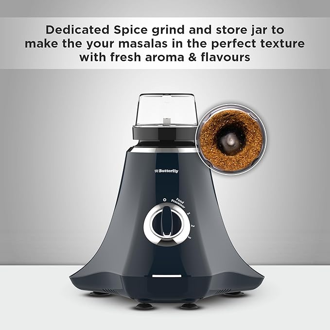 Butterfly Nexo 750W Mixer Grinder Food Processor with 6 Jars | Kneading, Chopping, Slicing, Grinding, Mincing, Grating, Juicing & Spice grinding | Evion-GT Motor with FPSS Technology | Ink Blue - View 3